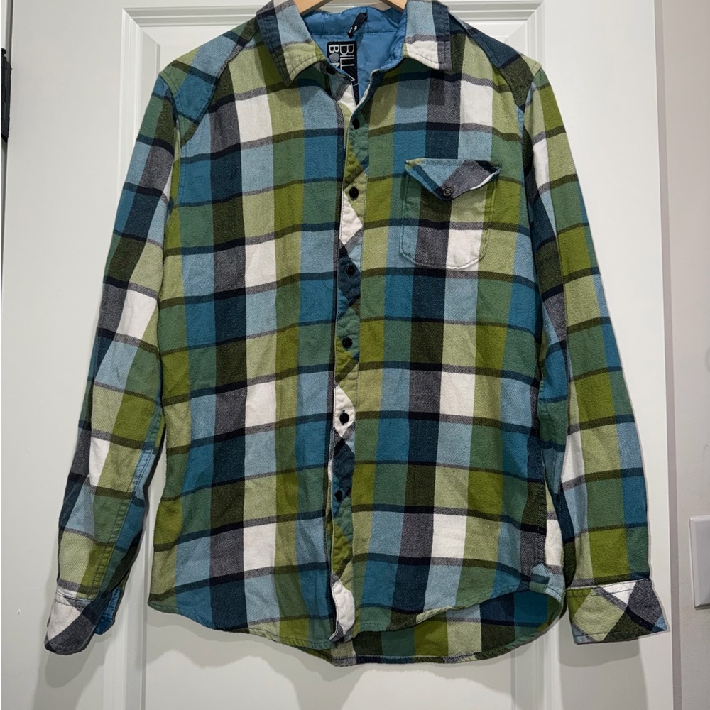 Billabong Men’s‎ Flannel Button Up Shirt Medium Blue & Green Plaid